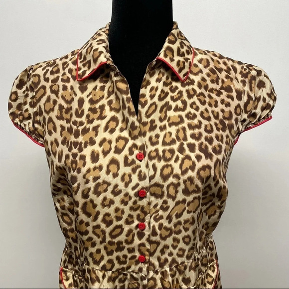 Boston Proper 100% Silk Animal Print Dress w red contrast buttons front Lined - Picture 12 of 12